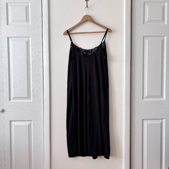 Natori Seduction Black Lace Trim Modal Long Nightgown - Picture 3 of 4
